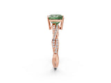 Rose gold Fancy Green Princess  Solitaire Twisted Pave Diamond Ring with Four-Prong Setting_14