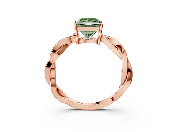 Rose gold Fancy Green Princess  Solitaire Twisted Pave Diamond Ring with Four-Prong Setting