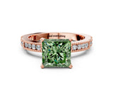 Rose gold Fancy Green Princess  Solitaire with Pavé Band and Four-Prong Setting_30