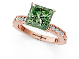 Rose gold Fancy Green Princess  Solitaire with Pavé Band and Four-Prong Setting_31