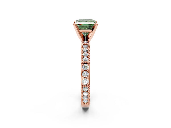 Rose gold Fancy Green Princess  Solitaire with Pavé Band and Four-Prong Setting
