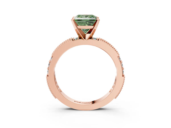 Rose gold Fancy Green Princess  Solitaire with Pavé Band and Four-Prong Setting