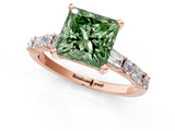 Rose gold Fancy Green Princess  Solitaire with Side Baguettes and Channel Set Band_1