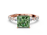 Rose gold Fancy Green Princess  Solitaire with Side Stones on a Pavé Band and Four-Prong Setting