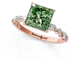 Rose gold Fancy Green Princess  Solitaire with Side Stones on a Pavé Band and Four-Prong Setting_1