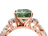 Rose gold Fancy Green Princess  Three-Stone Diamond Ring with Pavé Split Shank and Four-Prong Setting_4
