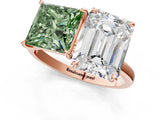 Rose gold Fancy Green Princess  and Emerald Cut Toi Moi Ring with Prong Setting_30