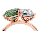 Rose gold Fancy Green Princess  and Emerald Cut Toi Moi Ring with Prong Setting_33