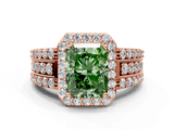 Rose gold Fancy Green Radiant -Cut Halo Diamond Ring with Split Shank and Four-Prong Setting_105