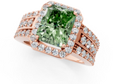 Rose gold Fancy Green Radiant -Cut Halo Diamond Ring with Split Shank and Four-Prong Setting_106
