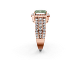 Rose gold Fancy Green Radiant -Cut Halo Diamond Ring with Split Shank and Four-Prong Setting_107