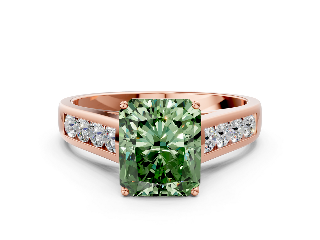 Rose gold Fancy Green Radiant  Brilliant Channel-Set Solitaire Ring with Four-Prong Setting_20
