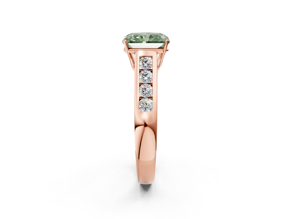 Rose gold Fancy Green Radiant  Brilliant Channel-Set Solitaire Ring with Four-Prong Setting