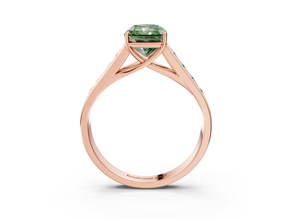 Rose gold Fancy Green Radiant  Brilliant Channel-Set Solitaire Ring with Four-Prong Setting