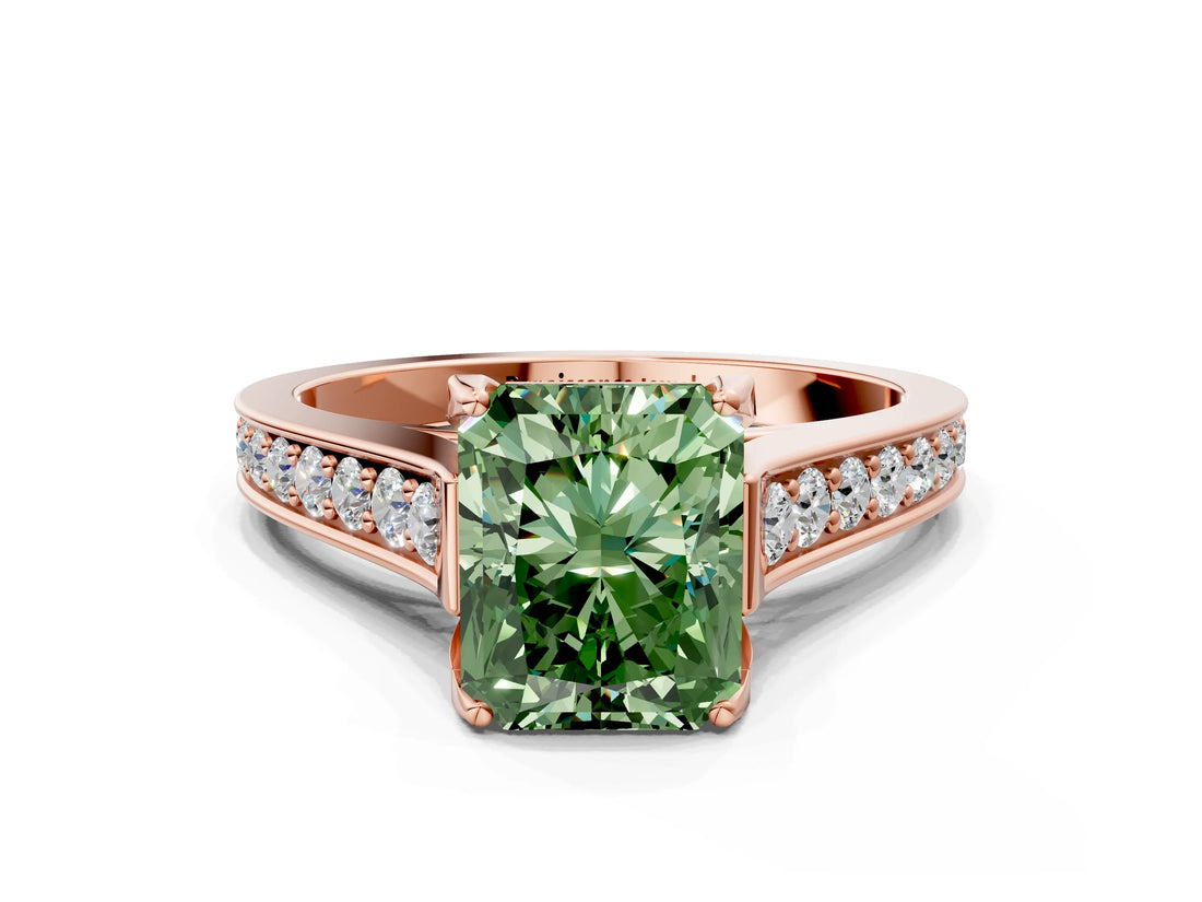 Rose gold Fancy Green Radiant  Brilliant Cut Diamond Engagement Ring with Pavé Band and Four-Prong Setting_49