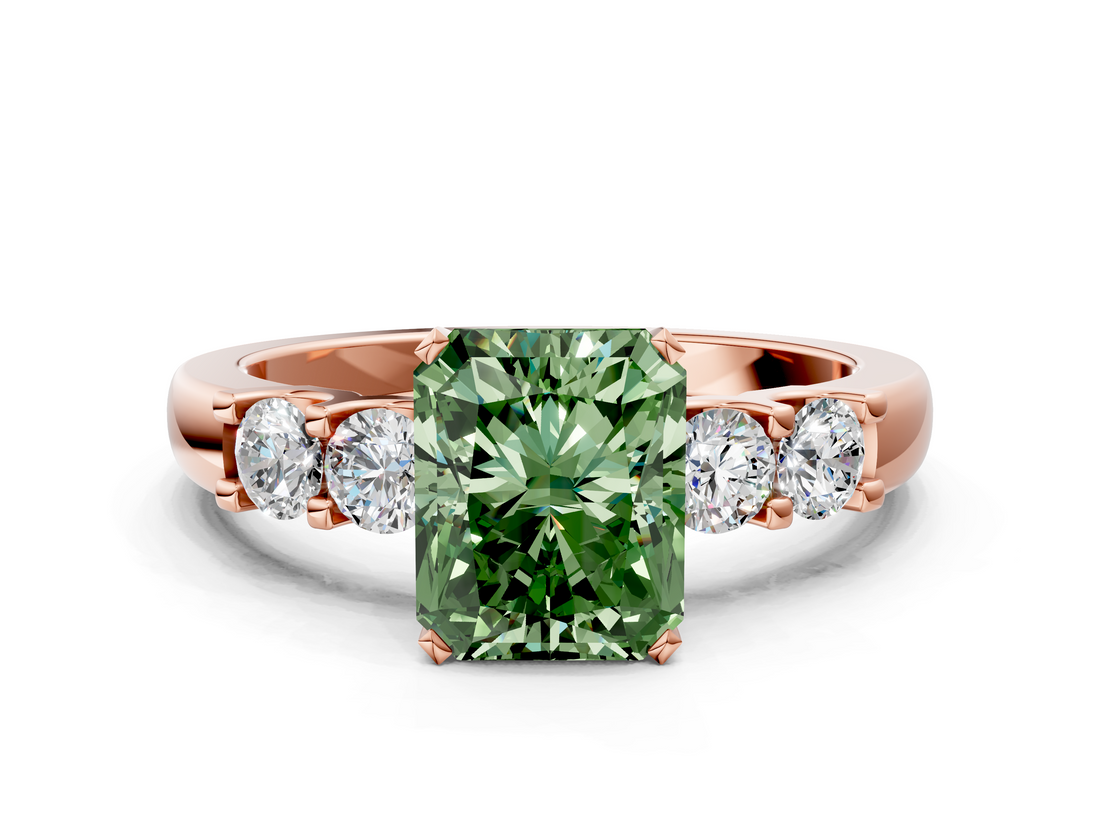 Rose gold Fancy Green Radiant  Brilliant Cut Diamond Five-Stone Prong Set Engagement Ring with Channel Band_3