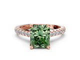 Rose gold Fancy Green Radiant  Brilliant Diamond Solitaire with Pavé Band and Four-Prong Setting 1