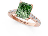 Rose gold Fancy Green Radiant  Brilliant Diamond Solitaire with Pavé Band and Four-Prong Setting 2
