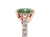 Rose gold Fancy Green Radiant  Brilliant Diamond Solitaire with Pavé Band and Four-Prong Setting