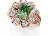 Rose gold Fancy Green Radiant  Brilliant Flower Halo Diamond Split Shank Ring_100