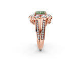 Rose gold Fancy Green Radiant  Brilliant Flower Halo Diamond Split Shank Ring_101