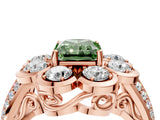 Rose gold Fancy Green Radiant  Brilliant Flower Halo Diamond Split Shank Ring_103