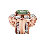 Rose gold Fancy Green Radiant  Brilliant Flower Halo Diamond Split Shank Ring_104