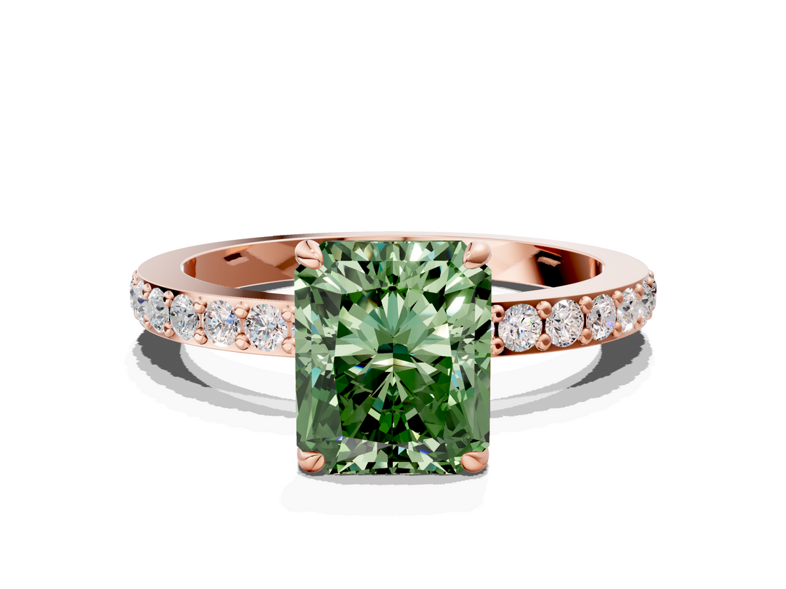 Rose gold Fancy Green Radiant  Brilliant Pavé Band Solitaire with Four-Prong Setting_57