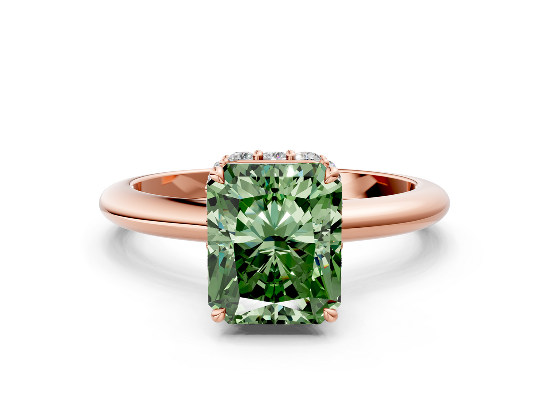 Rose gold Fancy Green Radiant  Brilliant Solitaire Engagement Ring with Six-Prong Setting and Classic Band_20