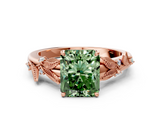 Rose gold Fancy Green Radiant  Brilliant Solitaire with Leaf Motif Band and Four-Prong Setting_62