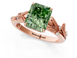 Rose gold Fancy Green Radiant  Brilliant Solitaire with Leaf Motif Band and Four-Prong Setting_63