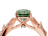 Rose gold Fancy Green Radiant  Brilliant Solitaire with Leaf Motif Band and Four-Prong Setting_66