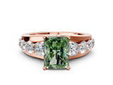 Rose gold Fancy Green Radiant  Brilliant Solitaire with Side Stones on a Pave Band and Four-Prong Setting_24