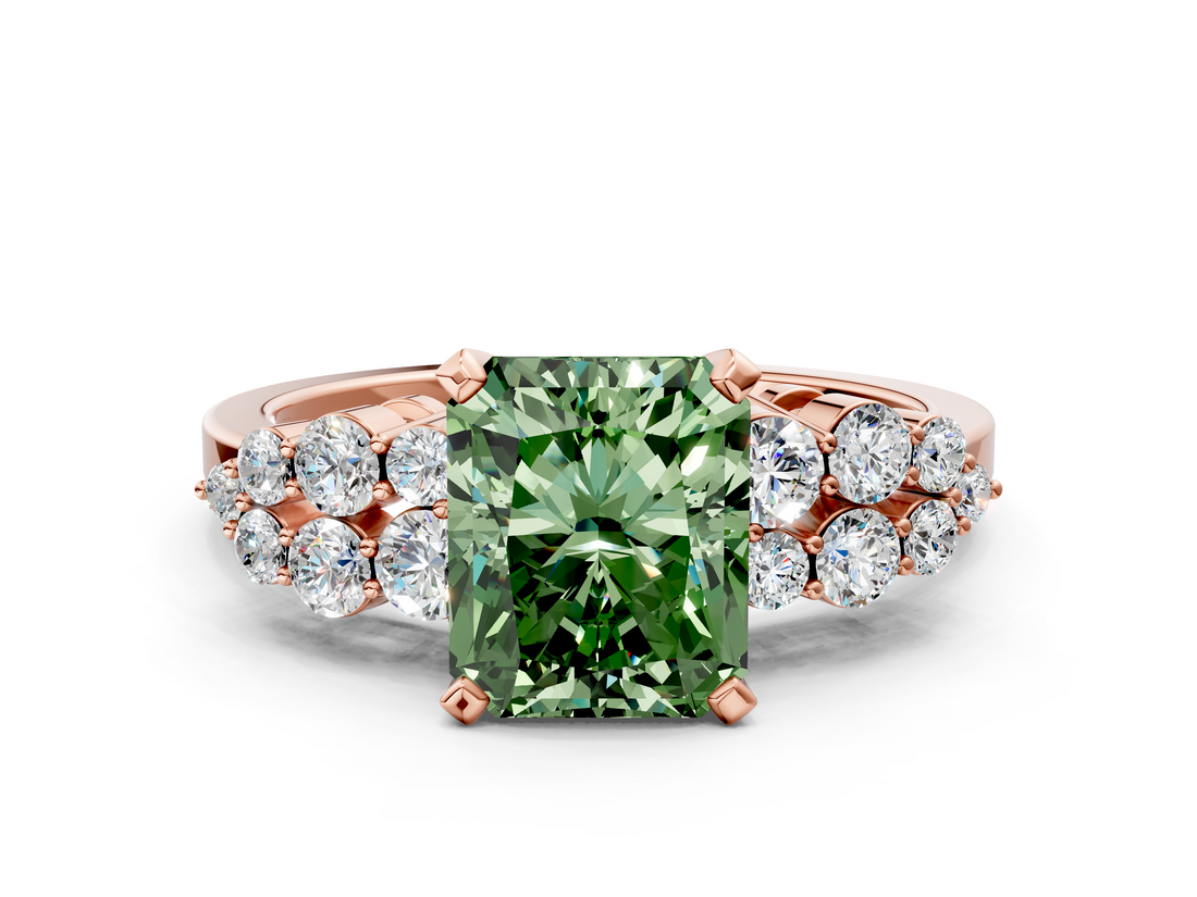 Rose gold Fancy Green Radiant  Cluster Diamond Engagement Ring with Pavé Band and Four-Prong Setting_68