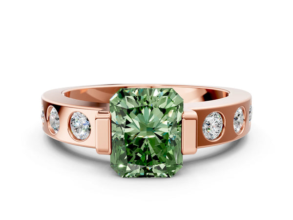 Rose gold Fancy Green Radiant Cut Brilliant Channel-Set Diamond Ring with Bezel Prong Setting