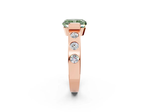 Rose gold Fancy Green Radiant Cut Brilliant Channel-Set Diamond Ring with Bezel Prong Setting