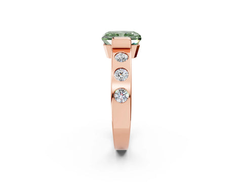 Rose gold Fancy Green Radiant Cut Brilliant Channel-Set Diamond Ring with Bezel Prong Setting_2