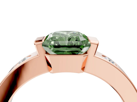Rose gold Fancy Green Radiant Cut Brilliant Channel-Set Diamond Ring with Bezel Prong Setting_4