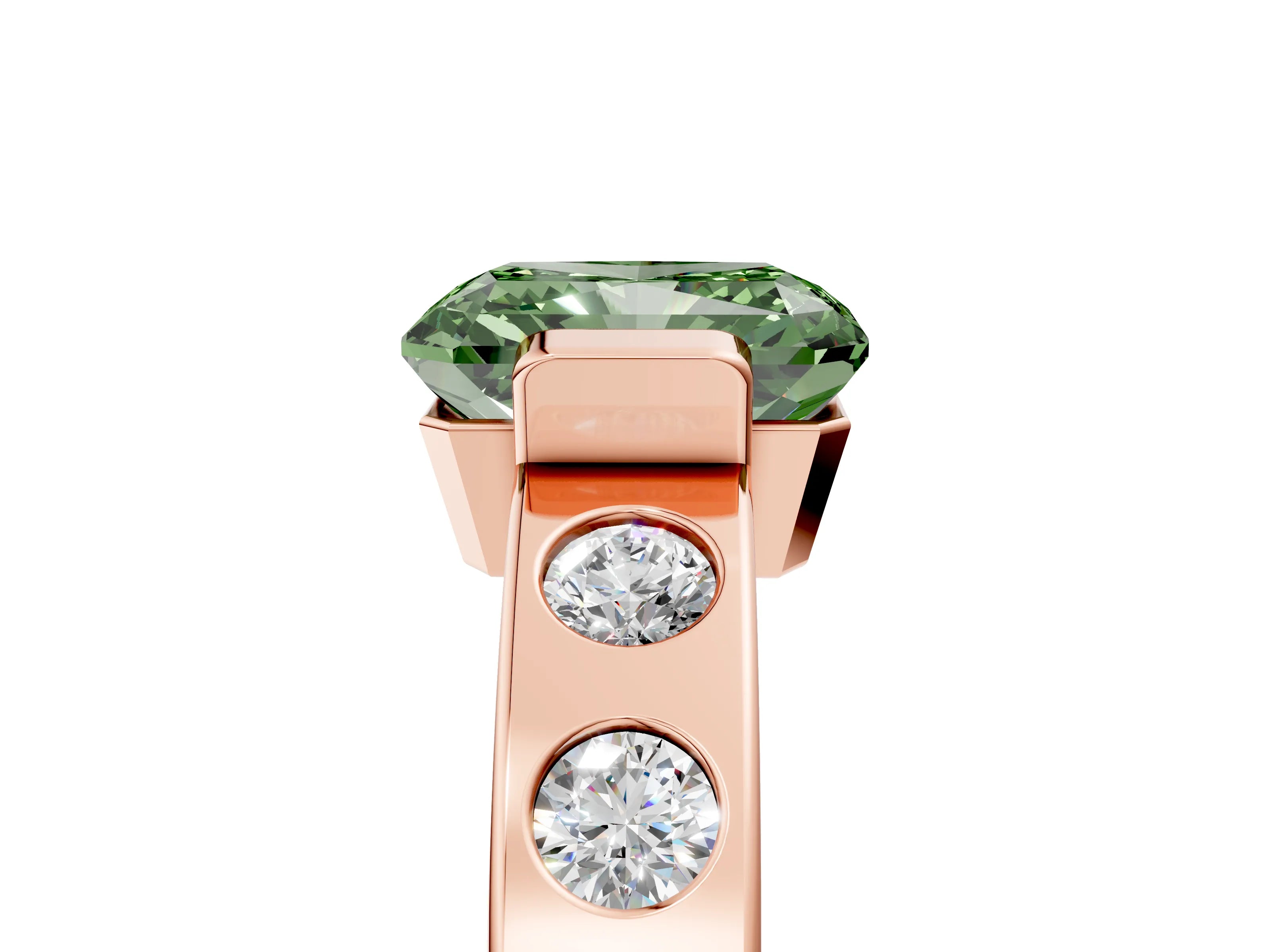 Rose gold Fancy Green Radiant Cut Brilliant Channel-Set Diamond Ring with Bezel Prong Setting_5