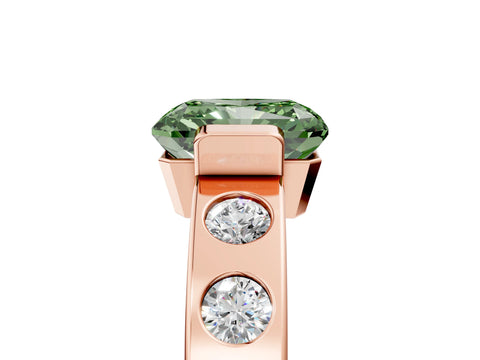 Rose gold Fancy Green Radiant Cut Brilliant Channel-Set Diamond Ring with Bezel Prong Setting_5