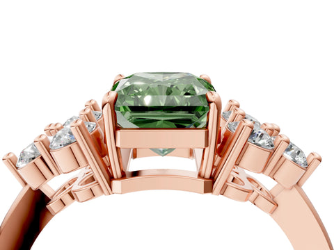 Rose gold Fancy Green Radiant Cut Brilliant Diamond Cluster Accent Solitaire Ring with Prong Setting_4