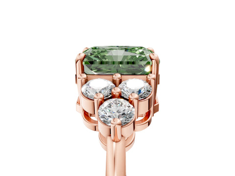 Rose gold Fancy Green Radiant Cut Brilliant Diamond Cluster Accent Solitaire Ring with Prong Setting_5