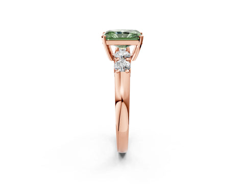 Rose gold Fancy Green Radiant Cut Brilliant Diamond Five-Stone Engagement Ring with Prong Setting on a Classic Band_5