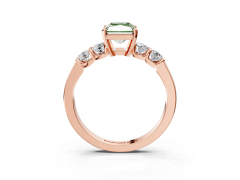Rose gold Fancy Green Radiant Cut Brilliant Diamond Five-Stone Engagement Ring with Prong Setting on a Classic Band_6