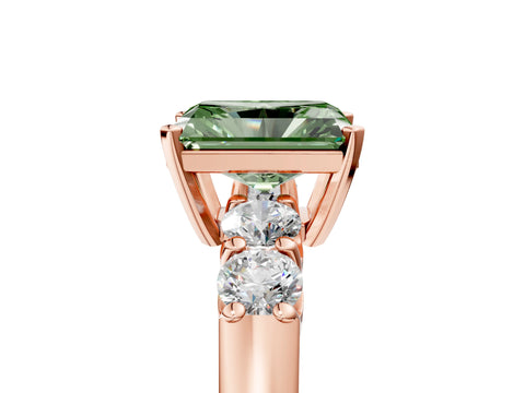 Rose gold Fancy Green Radiant Cut Brilliant Diamond Five-Stone Engagement Ring with Prong Setting on a Classic Band_8