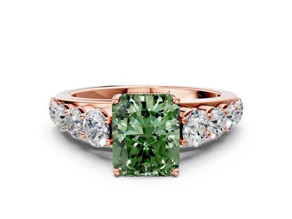 Rose gold Fancy Green Radiant Cut Brilliant Diamond Pavé Band with Six-Prong Setting