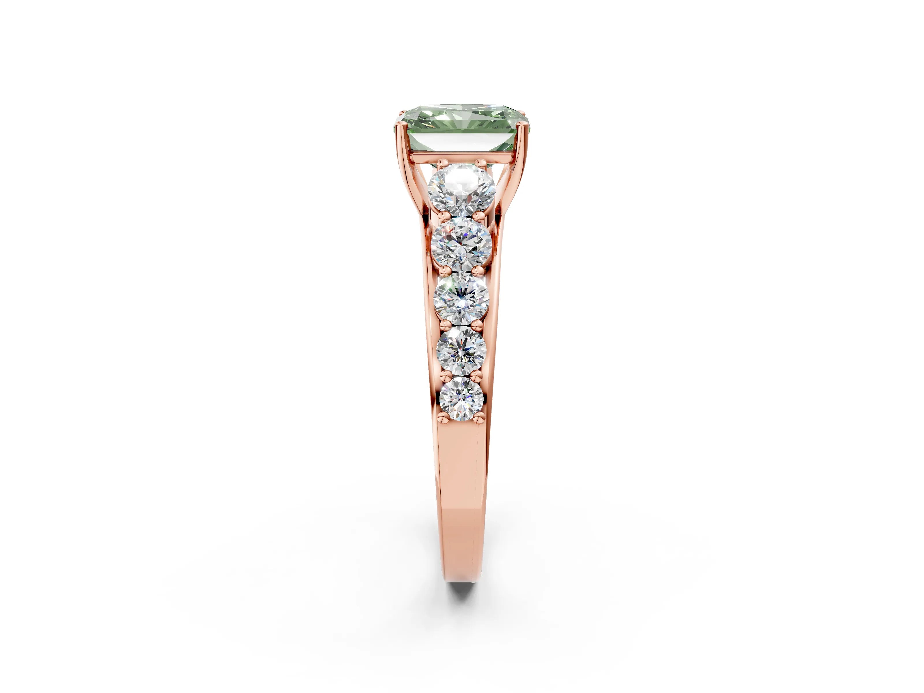 Rose gold Fancy Green Radiant Cut Brilliant Diamond Pavé Band with Six-Prong Setting_2