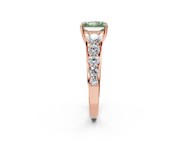 Rose gold Fancy Green Radiant Cut Brilliant Diamond Pavé Band with Six-Prong Setting