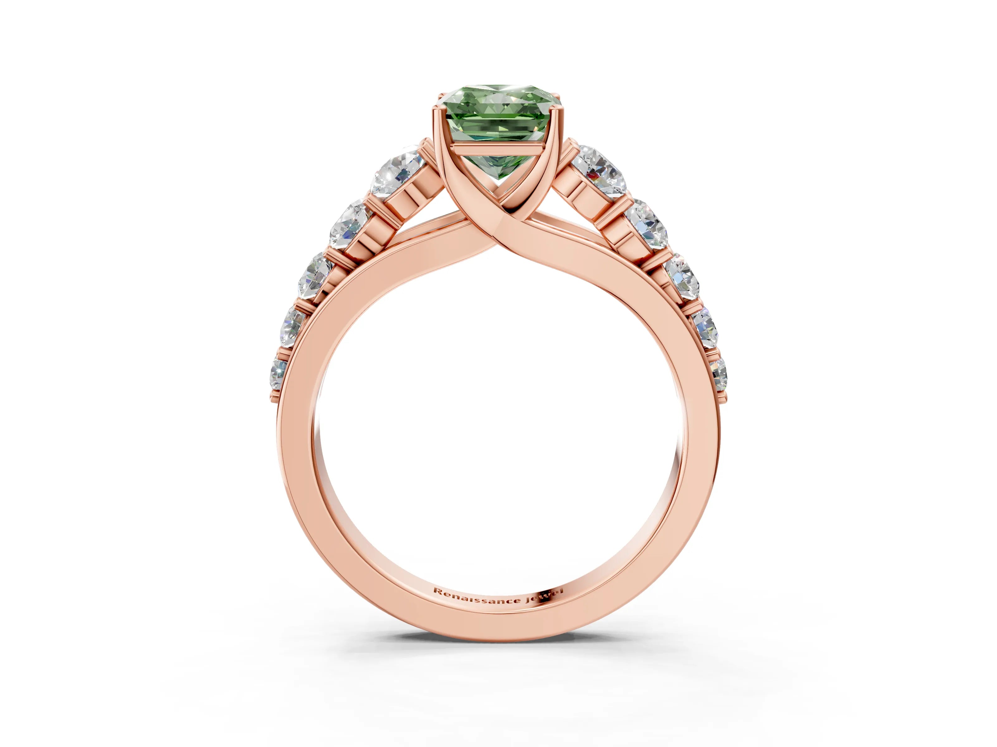 Rose gold Fancy Green Radiant Cut Brilliant Diamond Pavé Band with Six-Prong Setting_3