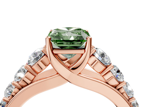 Rose gold Fancy Green Radiant Cut Brilliant Diamond Pavé Band with Six-Prong Setting_4